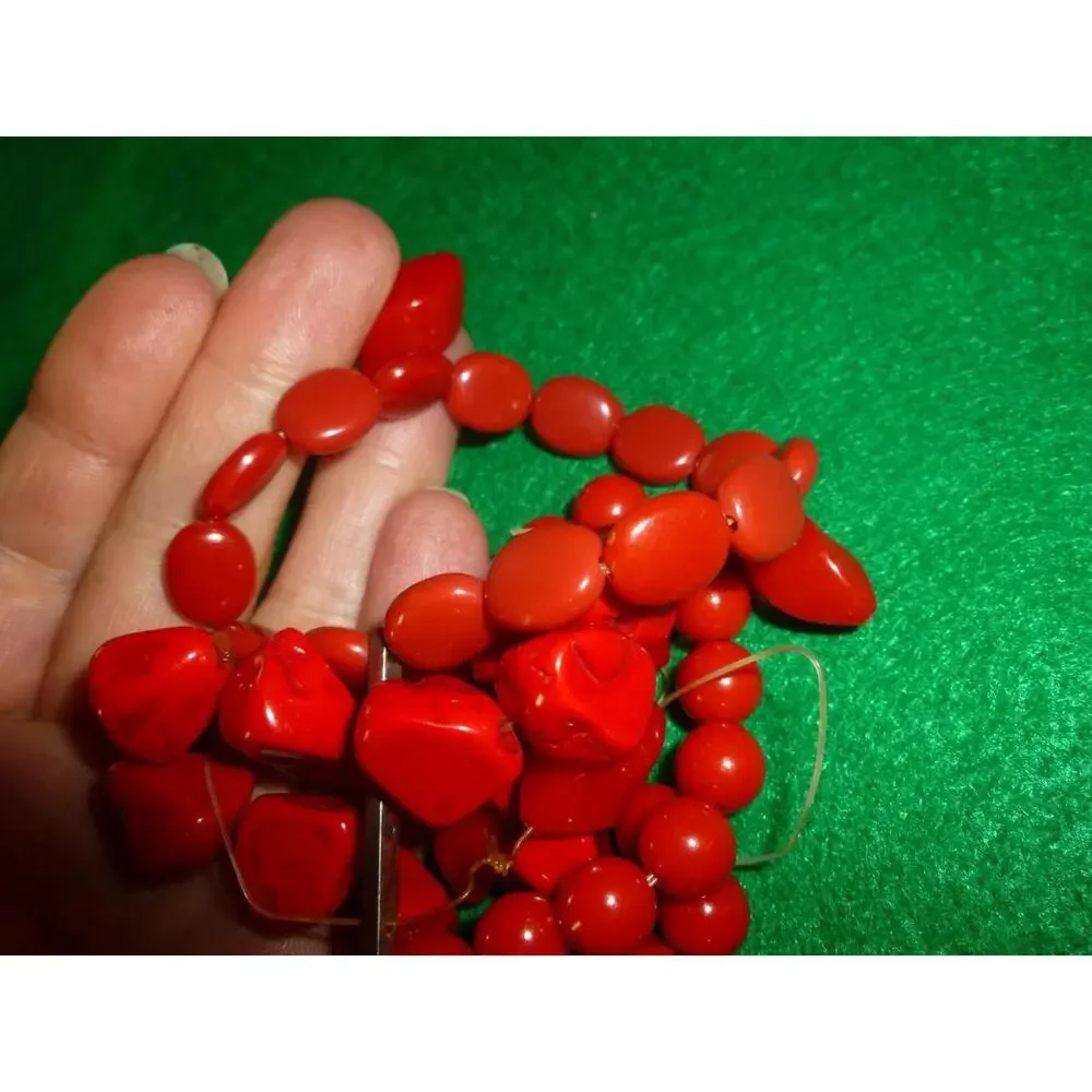 Vintage Loose Faux‎ Coral Bead Lot 3 Shapes Ball Chunk Twisted baguette